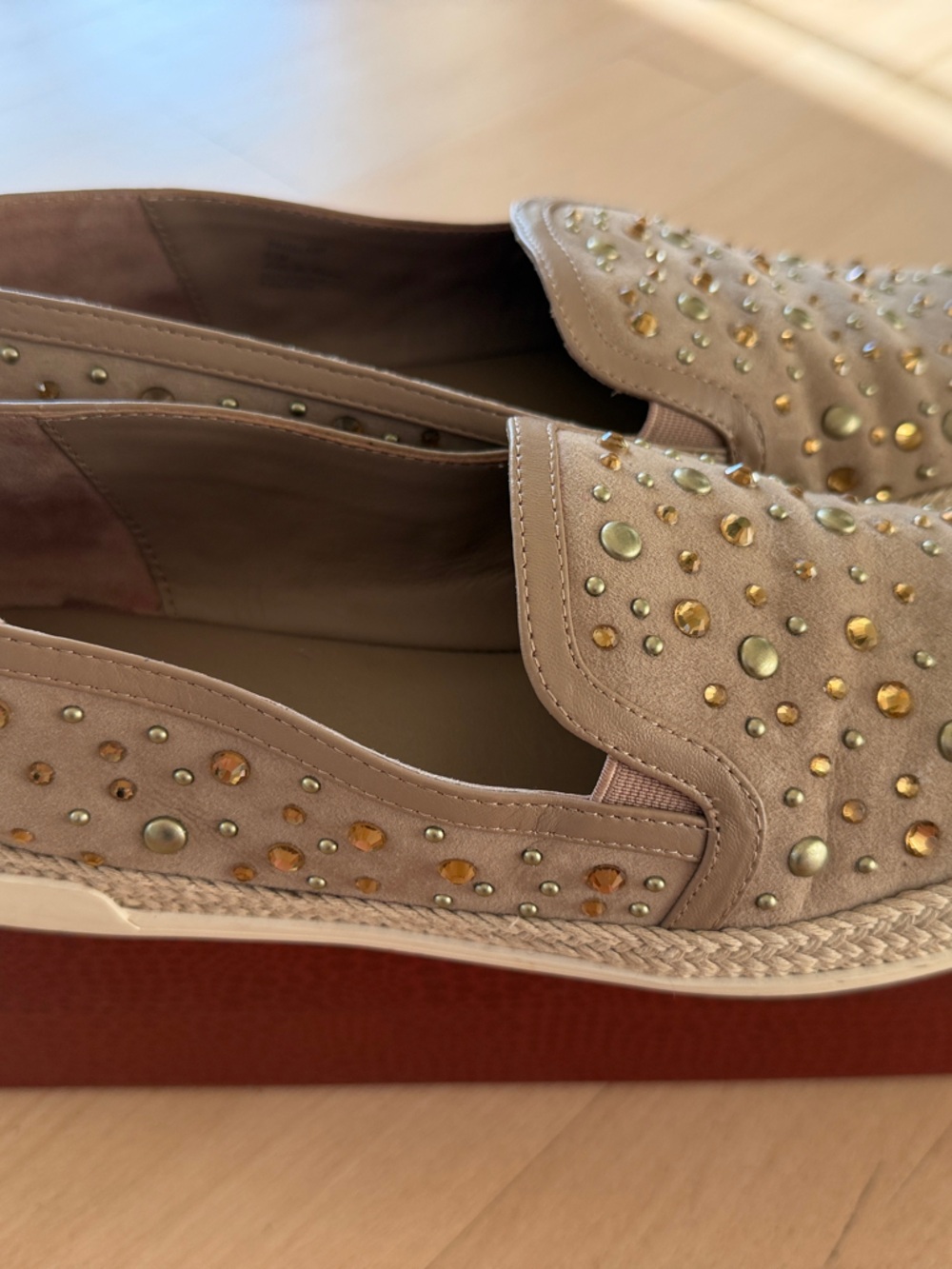 Donald J. Pliner Taupe Slip-On Studded Espadrilles